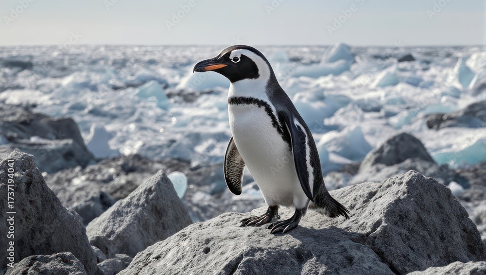 Fototapeta premium Penguin on icy rocks
