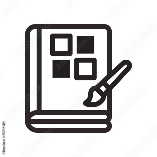 Book With Pencil Line Icon of Color Palettes (Design) Icon Set