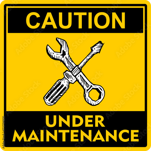 Caution, Under Maintenance, sign vector