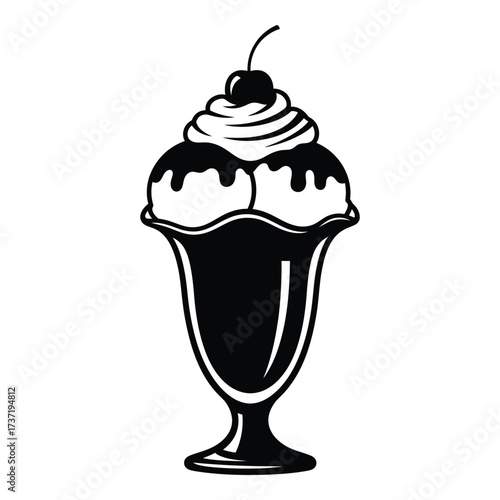 Classic ice cream sundae with cherry topping a delicious retro dessert graphic silhouette
