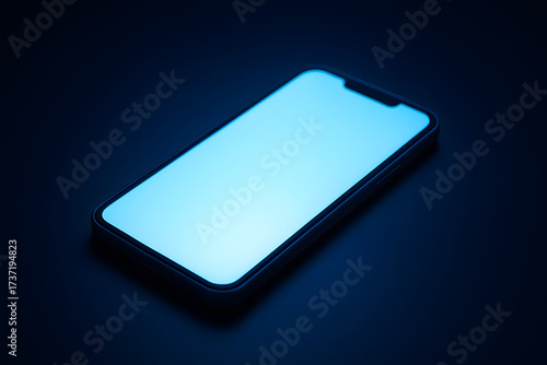 Modern Smartphone With Glowing Blank Screen On Dark Blue Background