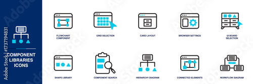 Component Libraries Blue Colored Outline Icon Set
