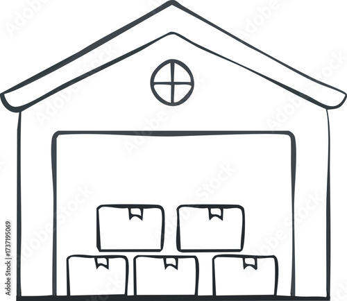 Warehouse Storage Illustration of Boxes Inside a Building, Representing Logistics and Organization