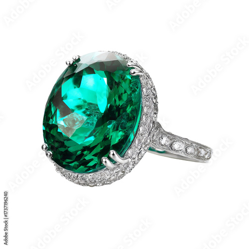 Emerald-cut ring, brilliant green gem
