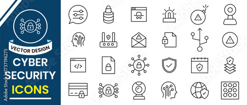 Cyber security icon set collection. Security icon vector set. Protection, encryption, safety, locked, password, cybersecurity, insurance, sensor, privacy and more. Vector illustration.