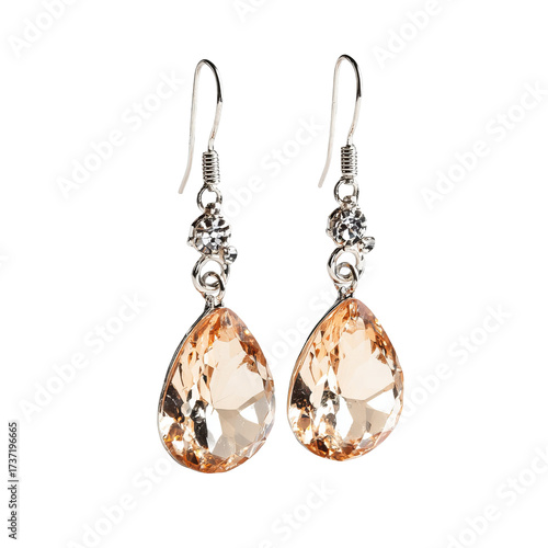 Delicate peach-toned crystal teardrop earrings