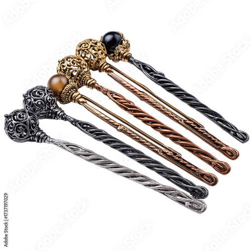 Assorted decorative staffs with intricate designs
