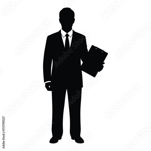 Silhouette of a professional businessman holding a folder in a confident pose silhouette