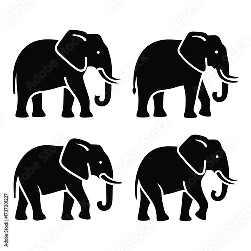 Set of four silhouette elephants majestic african wildlife creatures standing proudly natural habitat silhouette