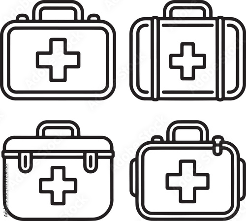 Set of First Aid Kit Outline vector illustration isolated On Transparent Background