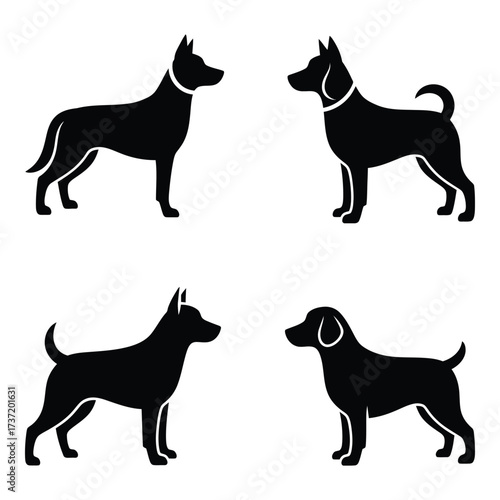 Silhouette dog collection four different poses and breeds for pet lovers design elements silhouette
