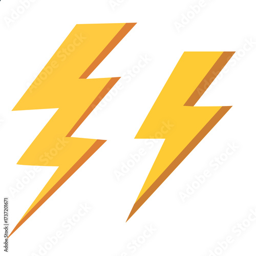 2d illustration of two bold yellow lightning bolts side by side, symbolizing strong electric power or thunderstorm.