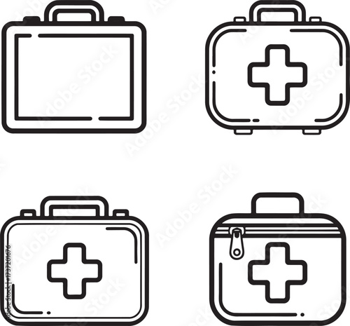 Set of First Aid Kit Outline vector illustration isolated On Transparent Background