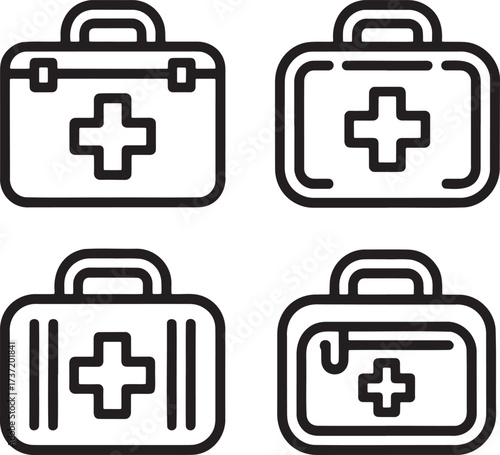 Set of First Aid Kit Outline vector illustration isolated On Transparent Background