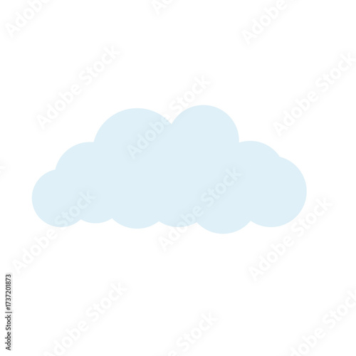 2d illustration of soft blue cloud with rounded shape, symbolizing calm sky, peaceful weather, and minimal decoration, isolated on white background.