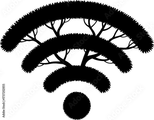 Striking vector illustration of a tree-inspired WiFi symbol, embodying organic connectivity and sustainable digital networks