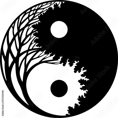 Yin Yang Tree of Life Silhouette Symbolizing Balance and Nature's Harmony