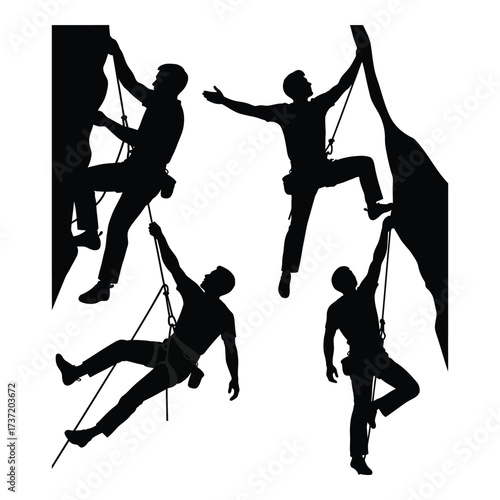 Silhouettes of climbers ascending rocky mountains for outdoor adventure and extreme sports silhouette