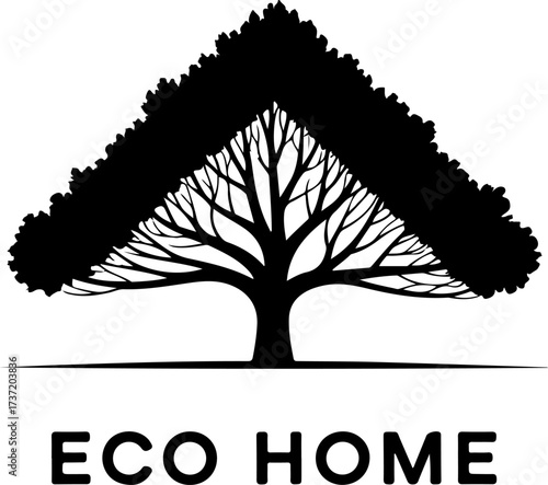 Eco Home Tree Logo - Vector Illustration of a Lush Tree Symbolizing Growth and Sustainability
