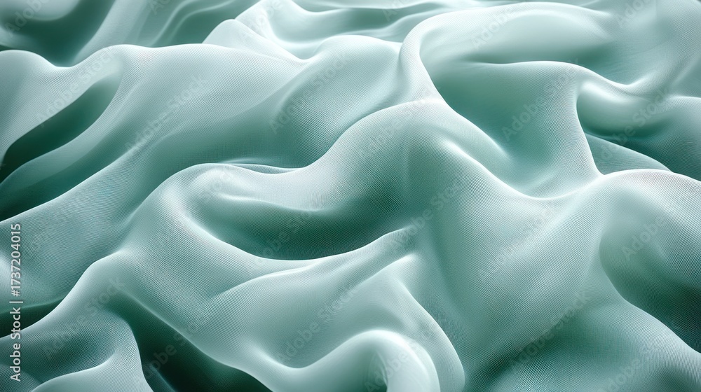 Fototapeta premium Mint green fabric drapes, smooth texture, close-up, use for fashion design