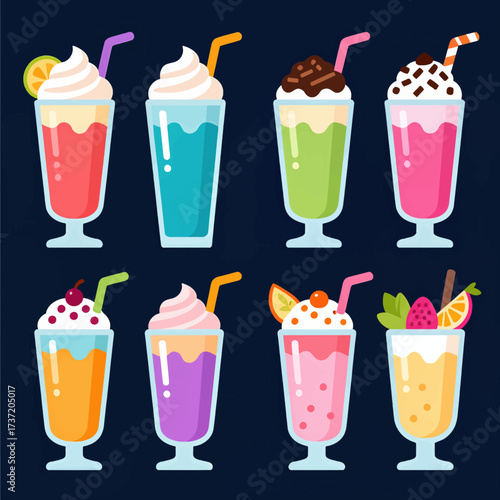 Colorful Milkshakes in Various Flavors