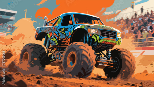 Off-Road Monster Truck Illustrator Artwork Banner Background Design Template 