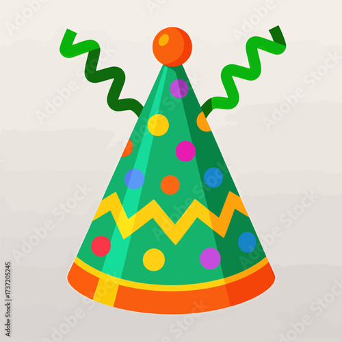 Colorful Party Hat with Zigzag Pattern and Curly Tassels
