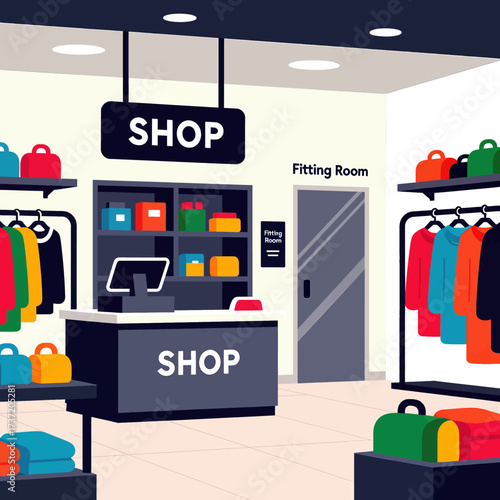 Colorful Retail Shop Interior with Fitting Room