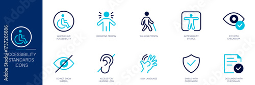 Accessibility Standards Blue Colored Outline Icon Set