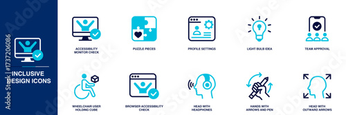 Inclusive Design Blue Colored Outline Icon Set