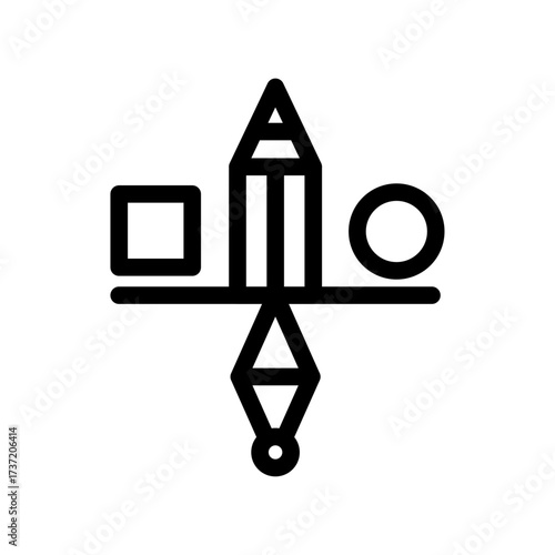Pencil and Shapes in Balance Line Icon of Balance Icon Set