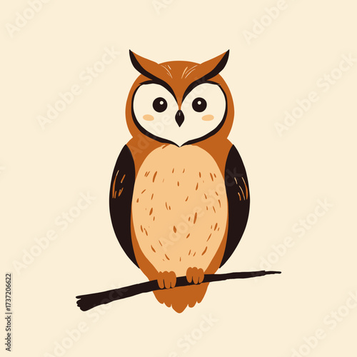 Cute Owl Perched on Branch in Autumnal Forest