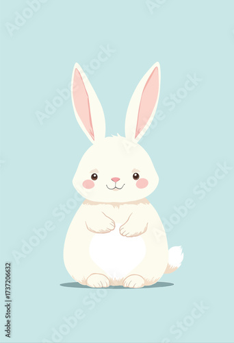 Cute Bunny Sitting on Pastel Blue Background