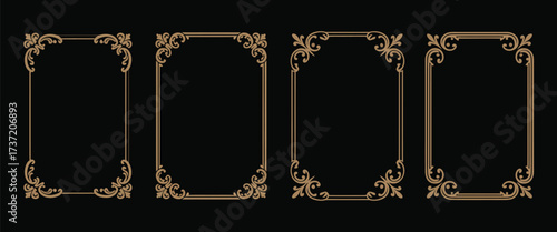 Art Deco Gold Frame Set,  Thin Line Luxury Borders, Shiny Vintage Floral Decorations, Victorian Rectangular Ornaments, Stylish Bundle for Wedding Invitations, Greeting Cards, Scrapbooking, and Elegant