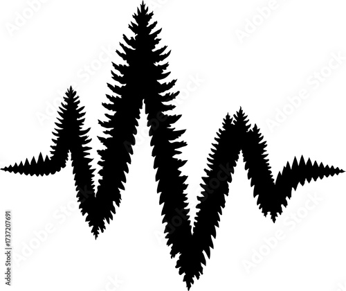 Striking Black Silhouette Vector Illustration Featuring a Sound Wave in the Forest