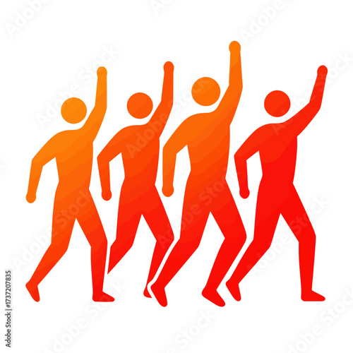 Energetic Group Dancing in Warm Orange Shades