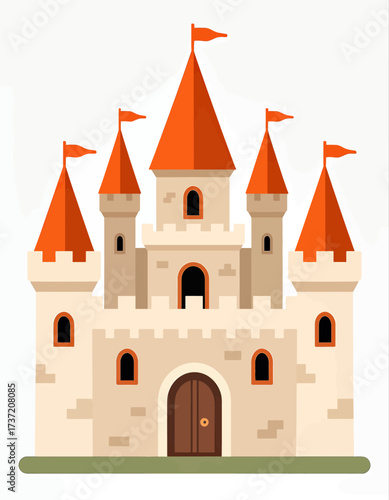 Fairytale Castle with Orange Turrets and Orange Flags