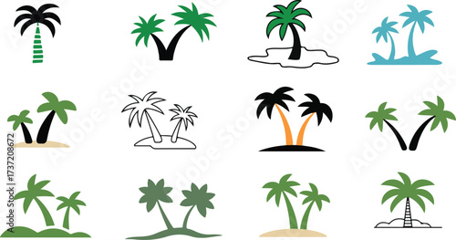 A stunning vector silhouette of a tropical palm tree landscape at sunset, showcasing a serene island beach scene
