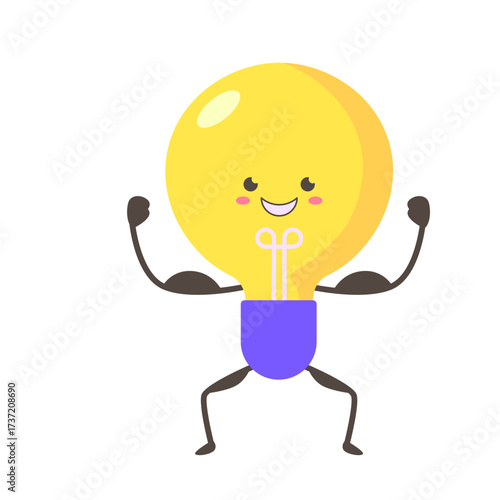Light Bulb Cartoon Character Flexing Muscles