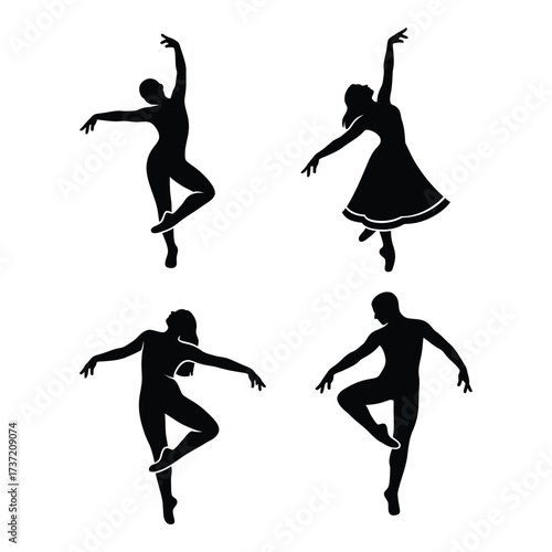 Elegant ballet dancers silhouettes dynamic poses collection artistic performance figures silhouette