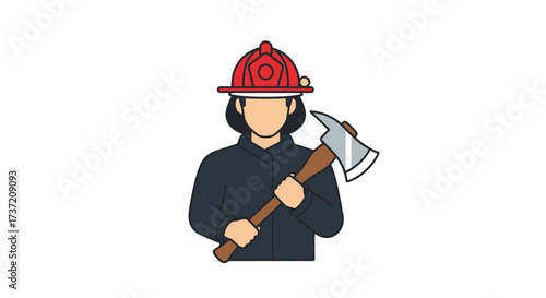 Stylized Vector Illustration of a Firefighter in Uniform with Axe. Suitable for educational material, safety awareness campaigns, and promotional content.