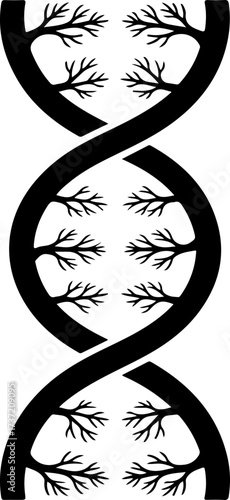Minimalist Vector Illustration of DNA Structure with Tree-like Branches and Spirals