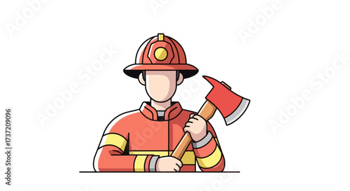 Heroic Firefighter Illustration Ready for Action, Showcasing Safety and Bravery for Emergency Services and Educational Materials