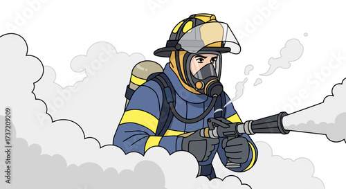 Cartoon Style Firefighter Illustration Depicting Courage and Service in Emergency Response, Suitable for Educational Materials and Public Safety Campaigns