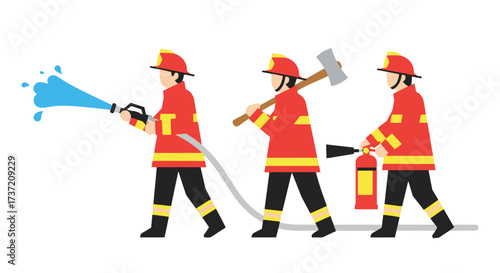 Illustrated Firefighters in Action Demonstrating Emergency Response and Safety Procedures for Educational and Awareness Campaigns