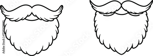 Beard mustache illustration, cartoon facial hair, black line art, grooming icon, barbershop style, editable vector, classic male design