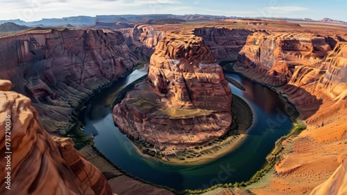 Majestic Horseshoe Bend Canyon - Colorado Rivers Dramatic Curve Under Vast Sky.