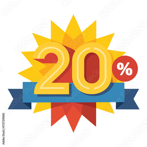 20 Percent Off Number Banner Icon – Special Discount Vector Tag for Sales Promotion