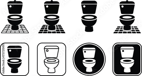 Collection of Toilet Icons in Various Styles and Settings