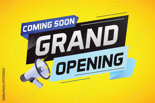 coming soon grand opening word concept vector illustration with megaphone and 3d, web, mobile app, poster, banner, flyer, background, gift card, coupon, label, wallpaper

